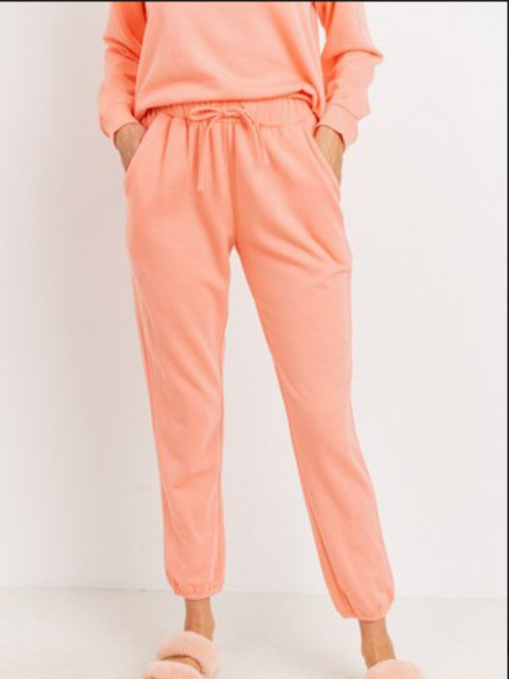 Paper Crane French Terry Cloth Sweat Pants and Sweat Shirt Set - Peach